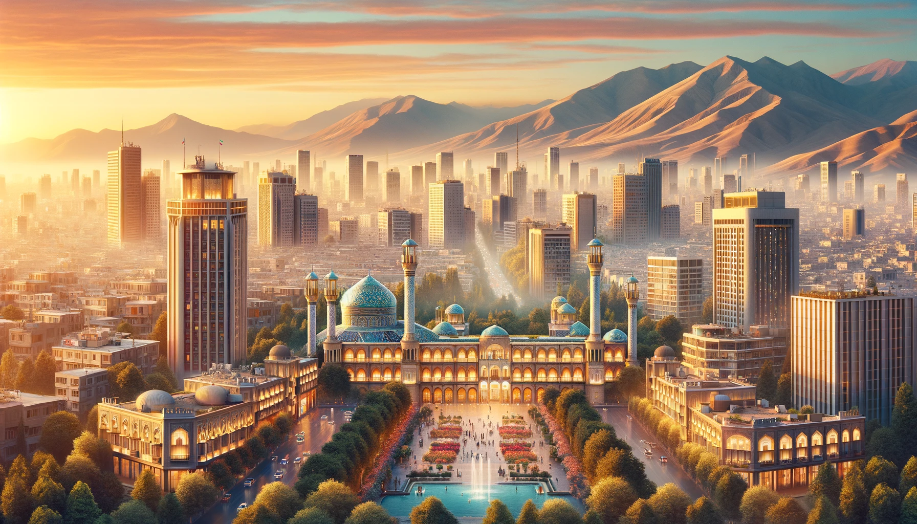 DALL·E 2024-03-16 14.47.33 - Create a photorealistic image showcasing the skyline of Tabriz with prominent landmarks like El-Goli Park, and include a blend of its best hotels in t